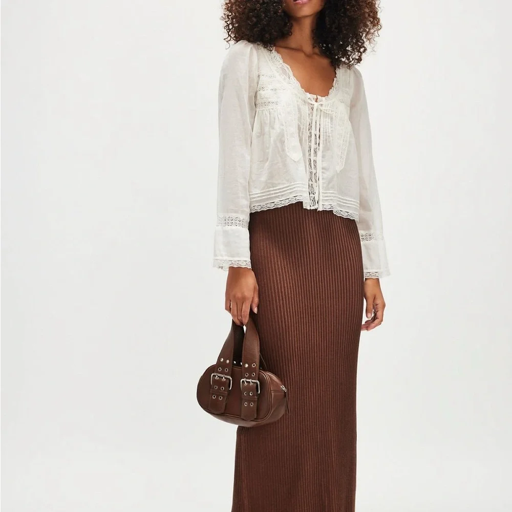 Free People Forevermore Long-sleeve Lace Detail Blouse NWOT - Picture 5 of 16